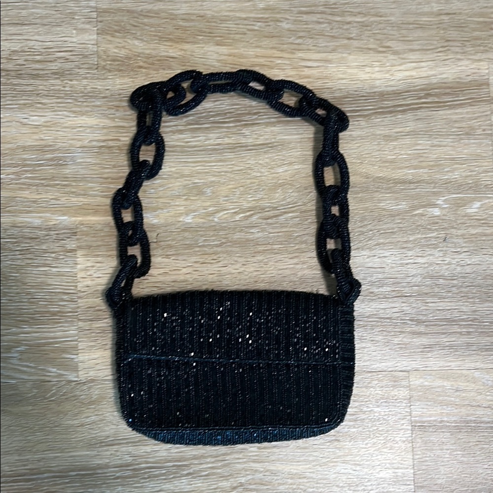 Anthro Black Beaded Chain Strap Bag